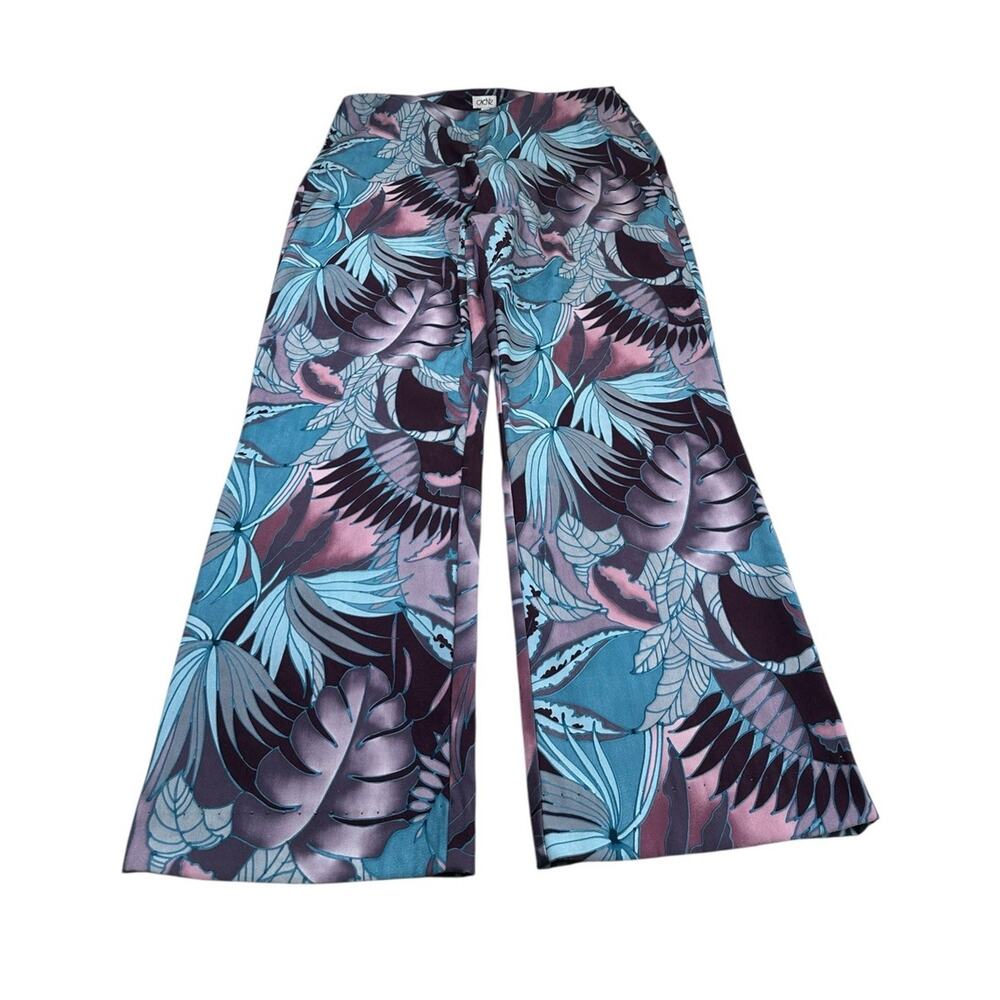 Cache Tropical Leaf Print Straight Leg Pants Blue Purple Y2K Resort Women’s 12